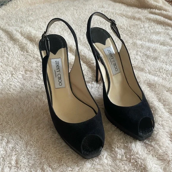 JIMMY CHOO 072CLUE Suede/Snake Black Heels Size 7.5 - Picture 1 of 7